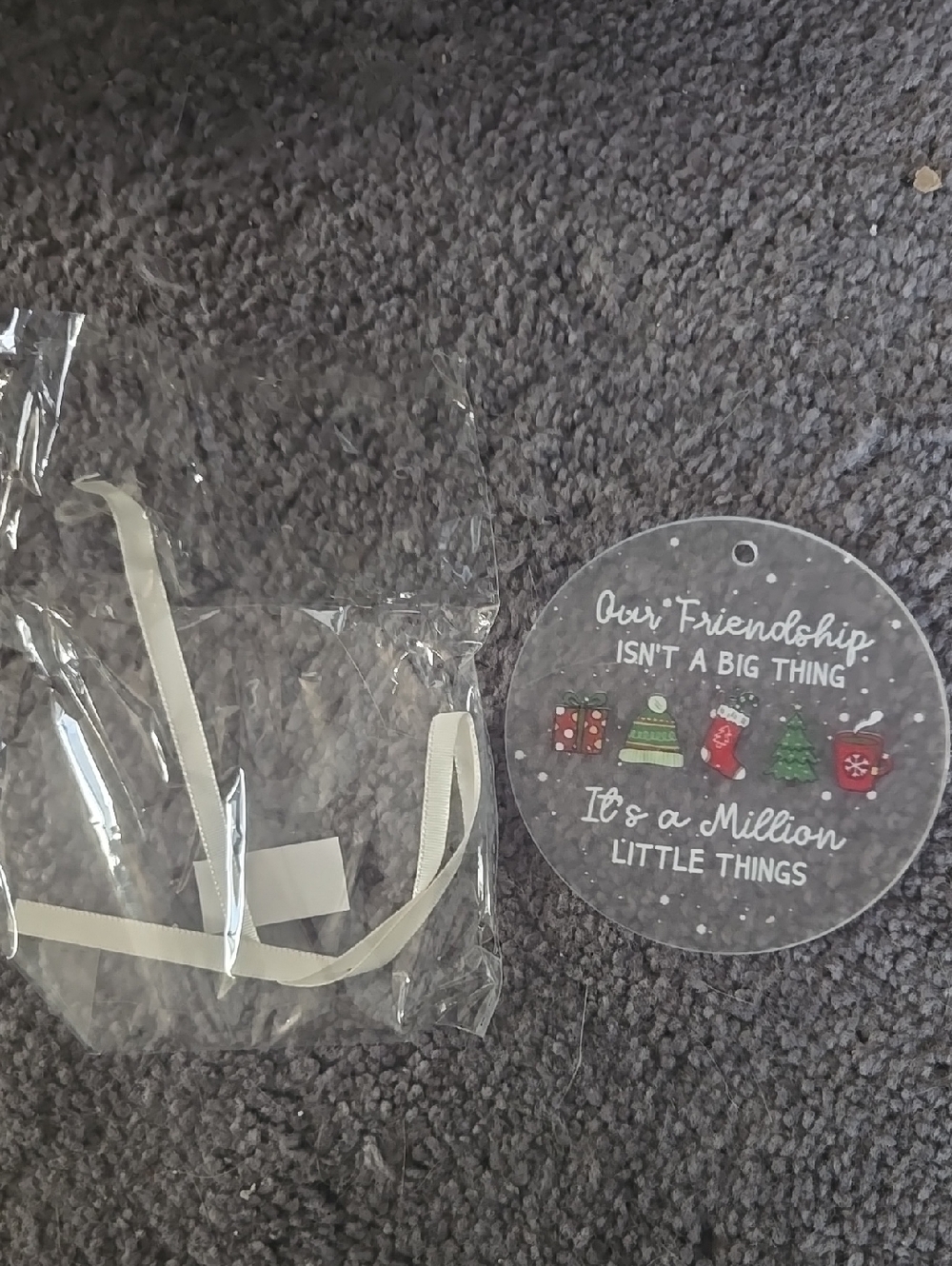 Clear Acrylic Friendship Ornament with Holiday Icons